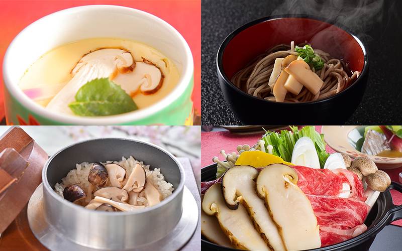 松茸山荘の松茸料理 松茸すき焼き・松茸釜飯・松茸茶わん蒸し・松茸そば